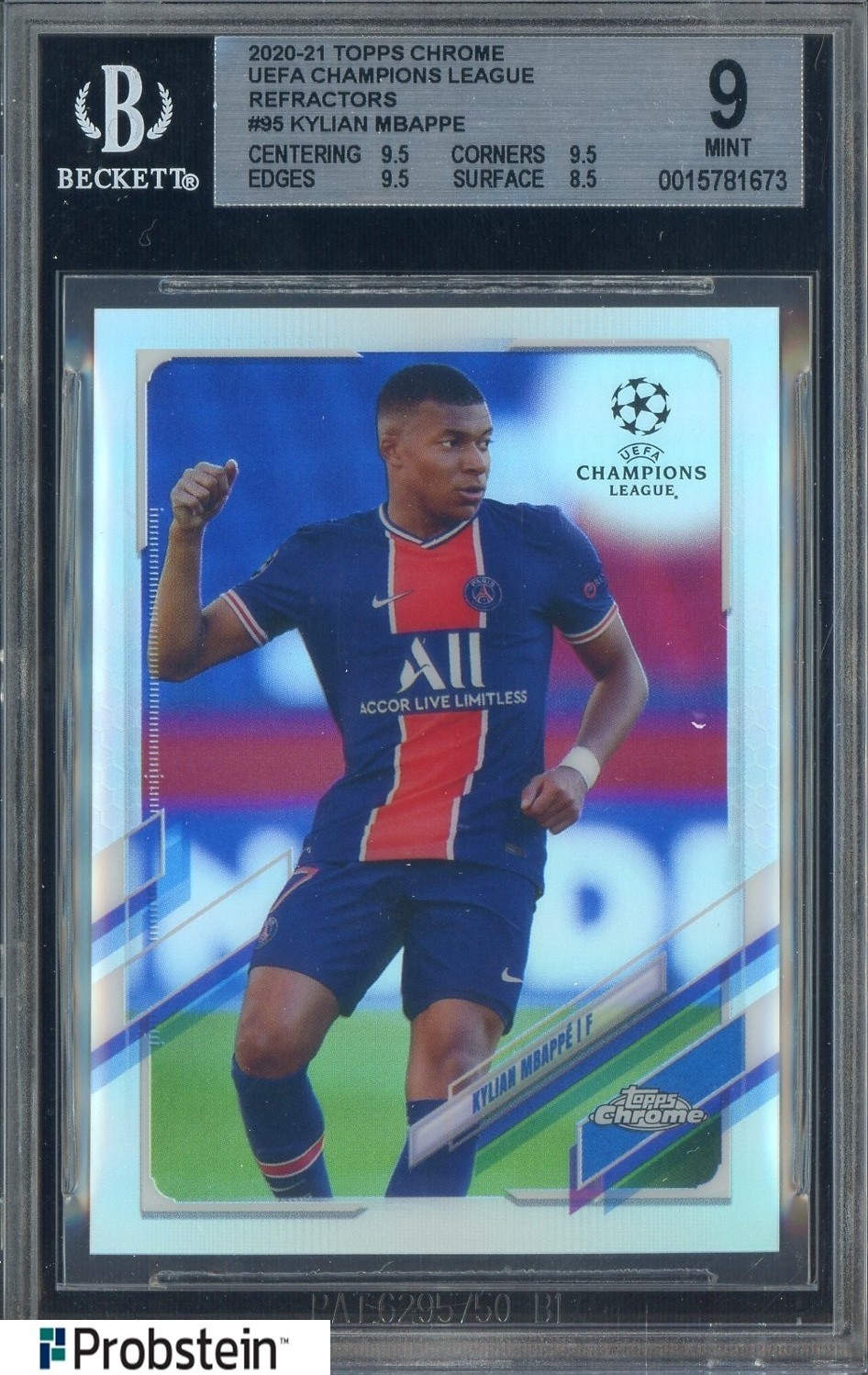 2020-21 Topps Chrome UCL Soccer Refractor #95 Kylian Mbappe BGS 9 MINT