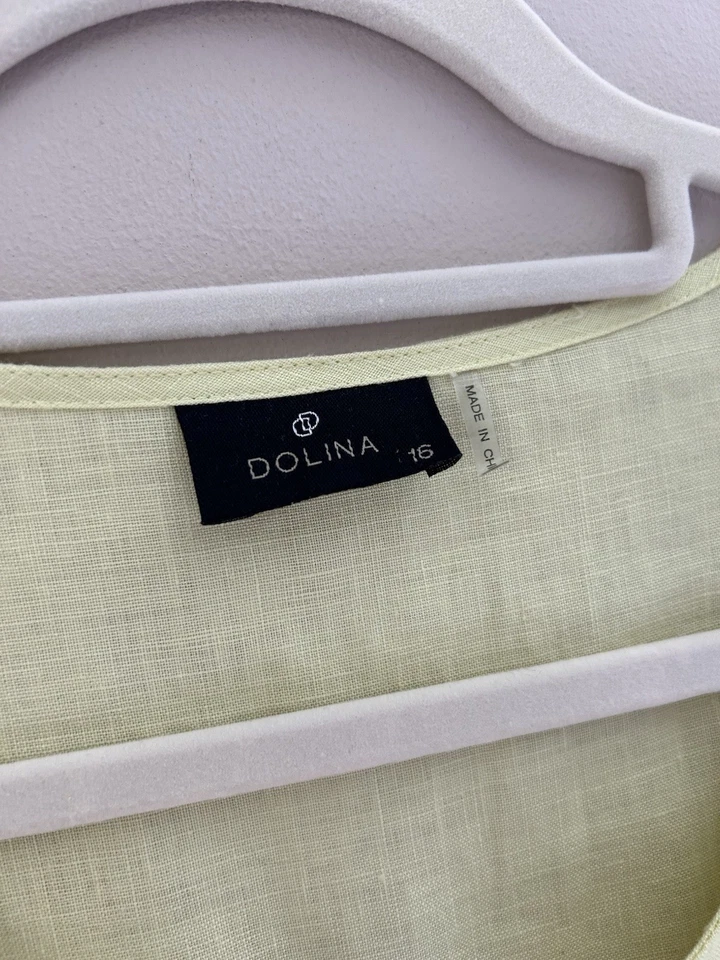 Dolina Womens Linen Top Size 16 Lime Green Shells Sleeveless Summer Holiday - Image 2 of 4