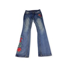 Grace in LA Womens Bootcut Jeans Size 27 Floral Embroidered Medium Wash Denim
