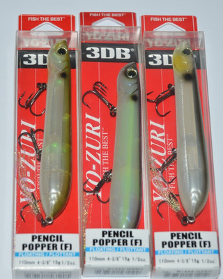 3 lures yo zuri 3db 3d prism pencil popper 4 3/8'' 1/2oz r1444 shad assortment