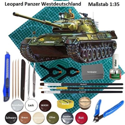 Leopard Panzer Westdeutschland Plastikmodell  1:35 + Matte A3, Modellfarben ...