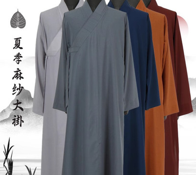 Summer Yarn Shaolin Buddhist Monk Dress Meditation Long Robe Gown Kung Fu Unisex