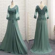Teal Green Mother of The Bride Dresses 3/4 Sleeves Lace Appliqued Wedding Party