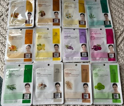 LOT OF 12DERMAL Collagen Essence Korean Face Masks Honey Shea Butter Lavender