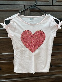 Crazy8 Girls Short Sleeve Sequin Heart Shirt Size 7 8 Cut Out Sleeve Detail