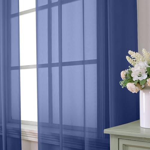 Sheer Curtains 63 Inch Length 2 Panels Set, 40"W x 63"L (Pack of 2) Royal Blue - 第 3/7 張圖片