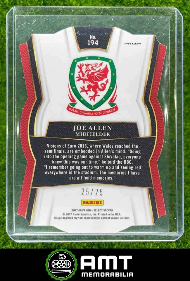2017-18 Panini Select #194 Joe Allen Zebra Die-Cut 25/25 Wales - Image 2 of 3