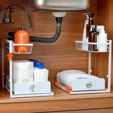 FUNYKICH 2 Pack Height Adjustable Under Sink Organizers and Storage, 2 Tier S...