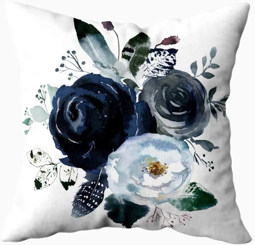 Navy Blue Pillow Covers 18X18 Inch Decorative Pillows Covers Boho Floral Rose... - Image 2 of 4