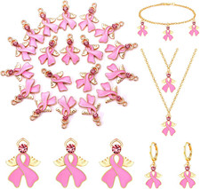 20PCS Pink Ribbon Charms Breast Cancer Awareness Beads Charms for Jewelry Making