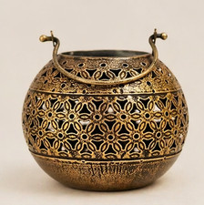 Vintage Brass Candle Holder Lantern, Boho Metal Lantern Moroccan Style Home