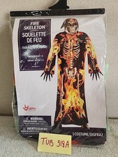 Fire Skeleton Costume 2 Pc Hooded Robe  Mask Halloween Child Kid Size M 7-9