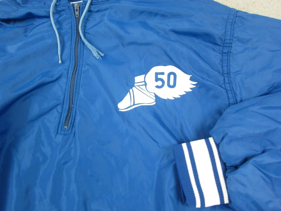 Chaqueta cortavientos vintage Russell para hombre extra grande XL azul con capucha Luther Colleg Foto 3 de 4