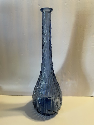 #ad Vintage Empoli Glass Genie Bottle Blue 15” Wax Drip Design $54.00