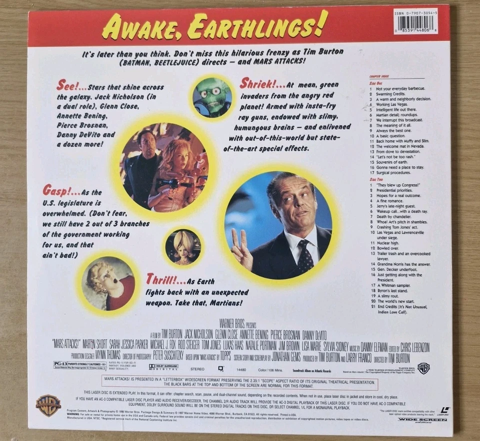 Mars Attacks! Laserdisc Wide Screen. Tim Burton.   - Image 3 of 4