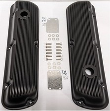 Nostalgic Finned Short Valve Cover 1964-73 Ford Sbf 260 289 302 351w Black