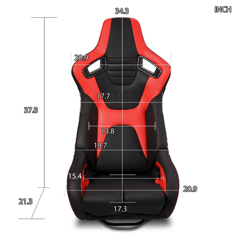 [Venom Series] Black+Red PVC Carbon Fiber Leather Reclinable Racing Seats Pair Foto 2 de 4