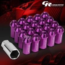 JDM PURPLE 20PCS M12X1.25 25MM OD 50MM TALL CLOSED END ALUMINUM LUG NUTS+ADAPTER