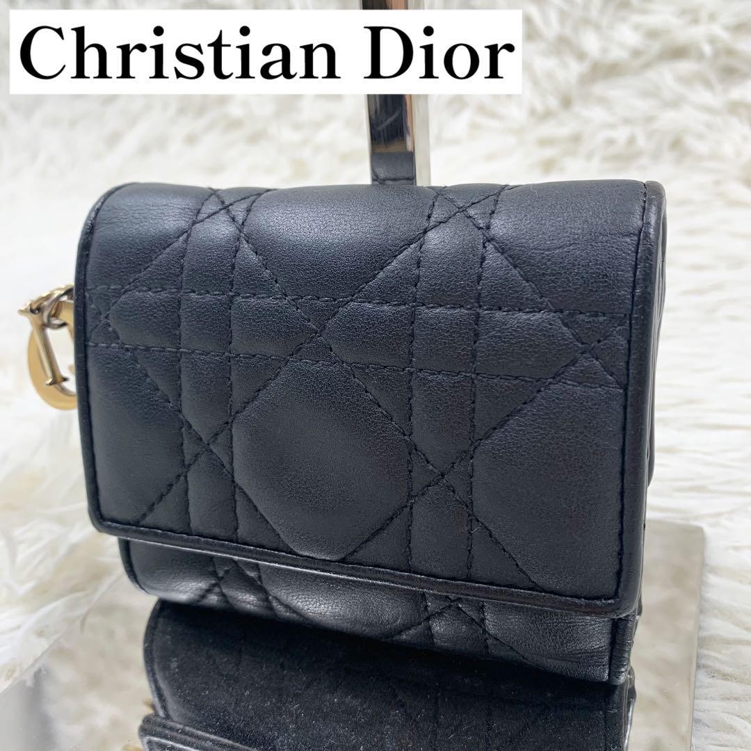 Dior Cannage Black Lambskin Tri-Fold Wallet Authentic Luxury