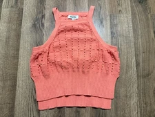 525 Tank Top, Women's Size Medium, Orange, Sleeveless, High Neck Knit Cropped