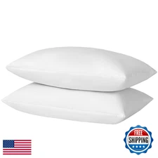 basic home 16x26 Oblong Feather & Down Pillow Insert, 100% Cotton, Set of 2, Whi