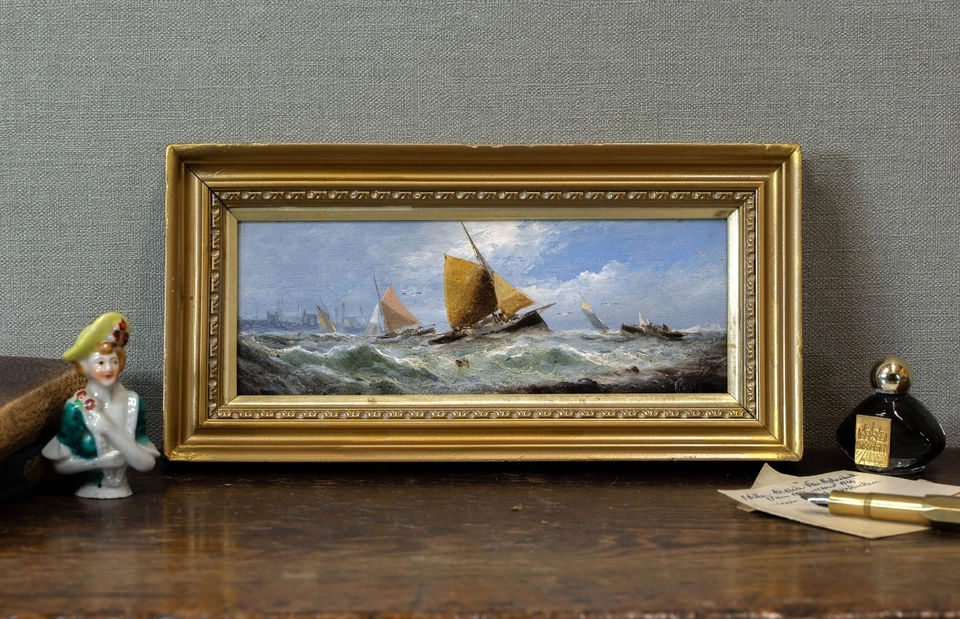 George Knight (1851-1922) Fine Small Scale Antique Marine Oil Painting Seascape - image 2 of 4