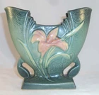 Beautiful Mid 1940s Roseville Pottery Green Zephyr Lily Fan Shaped Vase 205-6"