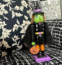 Halloween Witch Nutcracker Figurine Hand Painted Wood