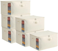 Large 6-Pack Canvas Storage Bags with Zipper  Handles for Clothes  Blankets