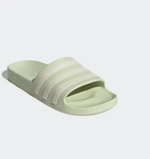 Women ADIDAS ADILETTE AQUA SLIDES Linen Green / Zero Metalic GX4278