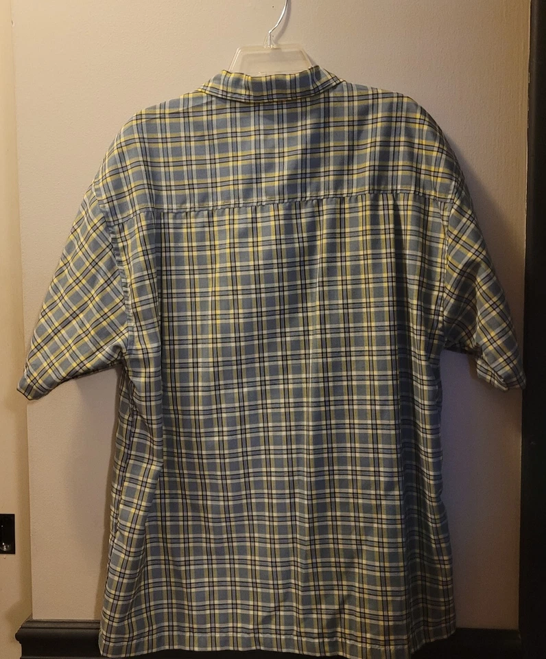Camisa Point Zero azul amarillo a cuadros manga corta con cuello abotonado para hombre talla XL Foto 2 de 4