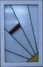 PRETTY GEOMETRIC MIDSIZE ENGLISH LEADED STAINED GLASS WINDOW 16 1/2" x 25 1/4"