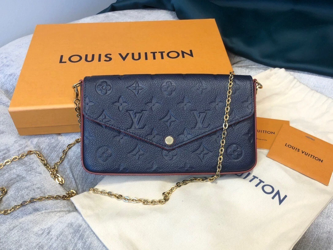 AUTH LOUIS VUITTON FELICIE POCHETTE NAVY RED MONOGRAM EMPREINTE LEATHER s l1200