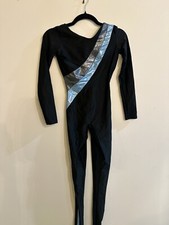 Unitard Black Blue Silver Metallic Dance Gymnastics Vaulting Ice Skating Women S