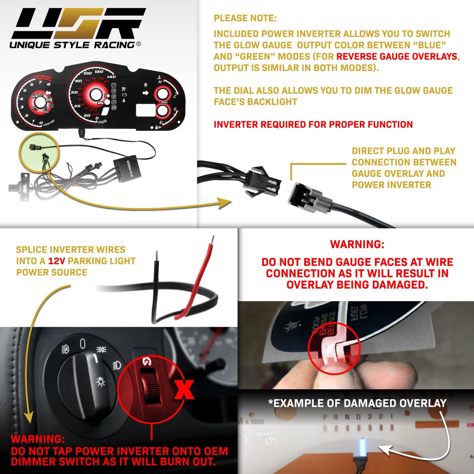 Ferrari Style Glow Gauge YELLOW Overlay For 03-06 Mitsubishi Lancer EVO 8