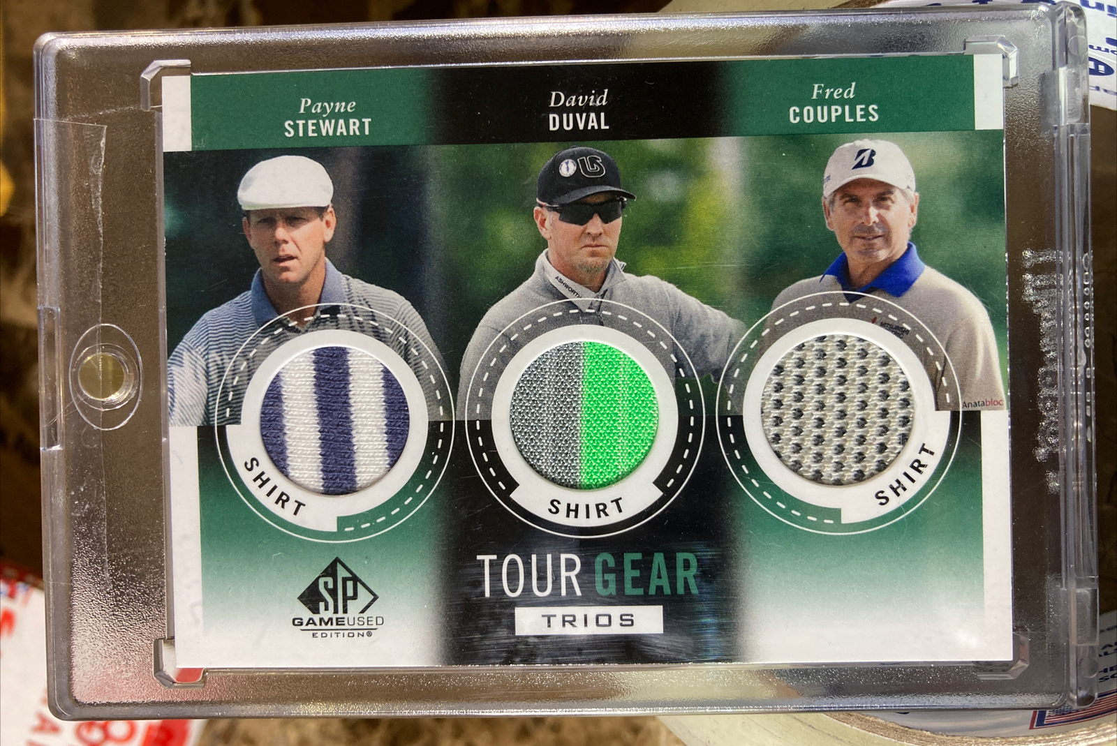 2012 SP FRED COUPLES PAYNE STEWART DAVID DUVAL TRIOS SHIRTS GAME USED INSERT 1/1