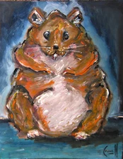 furry pet JUSTA FAT HAMSTER 8x10 WOOD oil painting original $ art signed Crowell