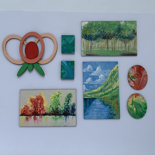 "2 pinturas miniatura verter arte de pared contemporáneo escala 1:12 casa de muñecas 1,25""x 1""" - Imagen 5 de 5