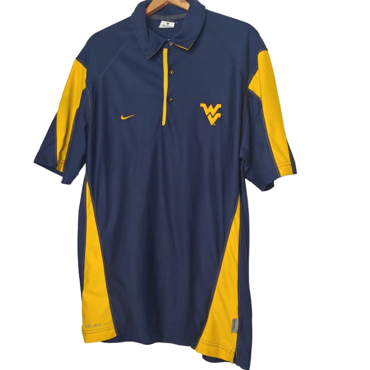 WVU West Virginia University Nike Dri Fit Men Large Golf Polo Shirt Mountaineers