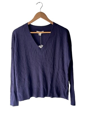 Treasure & Bond Size M Blue Ribbed Knit V-Neck 2% Cashmere Sweater - New