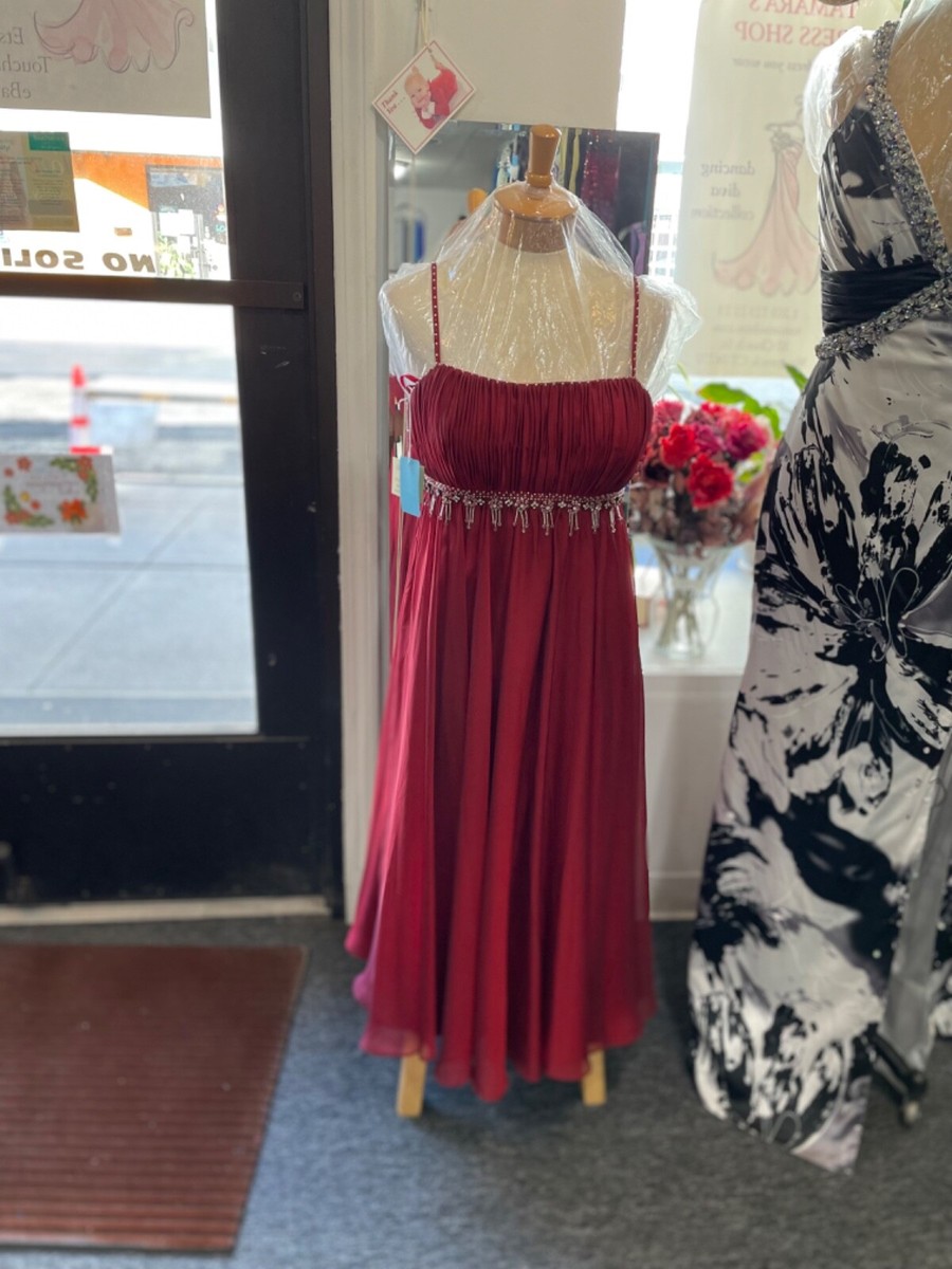bella formals by venus prom dresses BERRY BRICK Beaded Evening Dress size 10 Empire Bridesmaid's dress