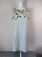 Joules women's size 10 sleeveless 100% cotton lemon striped shift dress casual