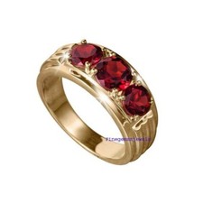 Natural Garnet Gemstones Band for Men's 925 Sterling Silver Gold Plated Jewelry