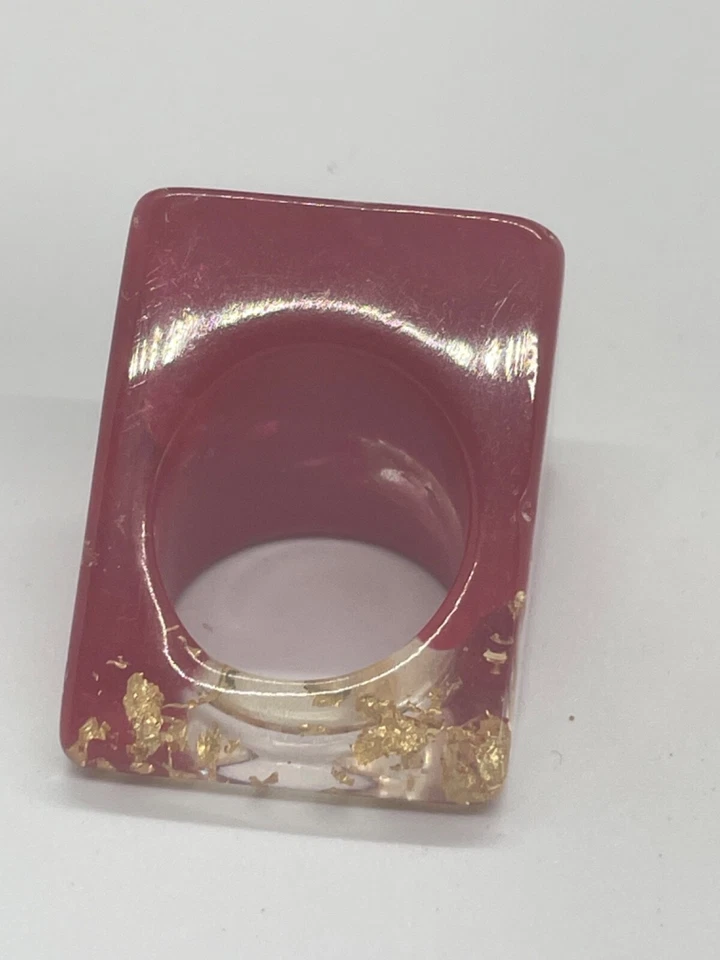 Sobral Macarandachi Anillo Grande Grueso Resina con Copos Metálicos Talla 6.5 Foto 3 de 4