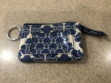 Vera Bradley Women's Coin Purse with zipper,  ID Holder & Key Ring Floral Blue