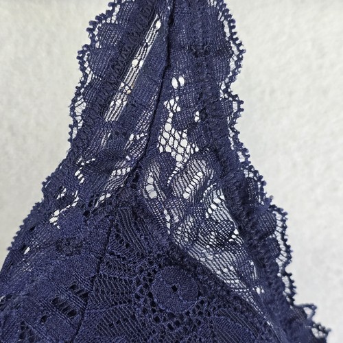 Aerie Sz M Eyelash Lace Padded Bralette Fa La Bra Double Strap Navy Racerback - Picture 7 of 14