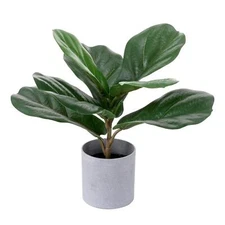 Artificial Fiddle Leaf Fig with Gray Pot Realistic Fake Plants Home Office