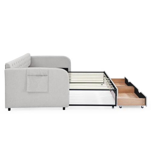 Twin Size Daybed with Extendable Trundle & 2 Storage Drawers ,Flat Arms ,Pocket - Picture 24 of 25