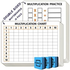 10 Pack Dry Erase Multiplication Chart White Board 9" x 12" Multiplication Ta...