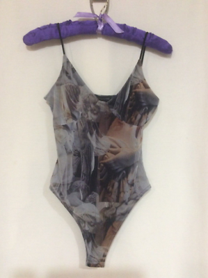 PRETTYLITTLETHING Stretch Mesh Print Body Playsuit Size